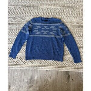 Pendleton Sweater Mens Large Blue Geometric Washable Wool Crewneck Knit Pullover